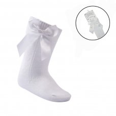 S151-W: White Knee Length Socks w/Bow (2-9 Years)